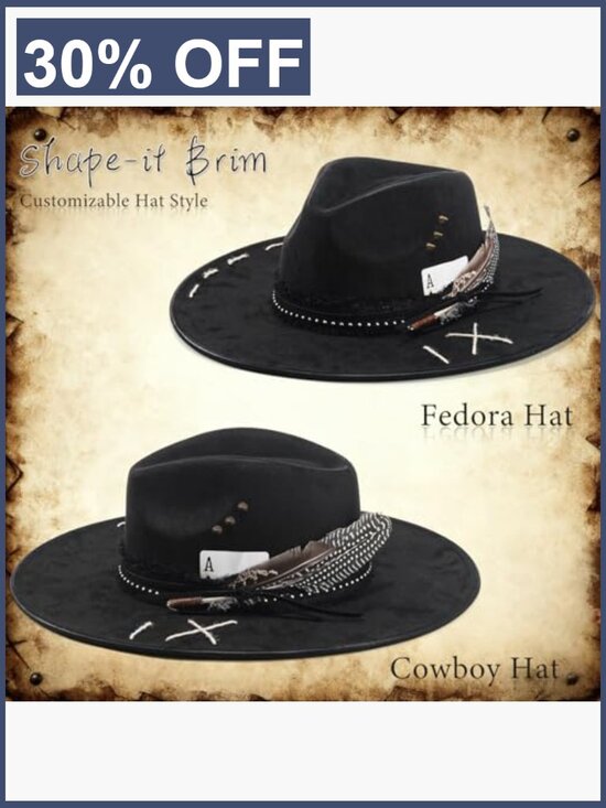 Wide Brim Fedora Hat for Women Men, Suede Dress Hat, Cowboy Western Style main image 7